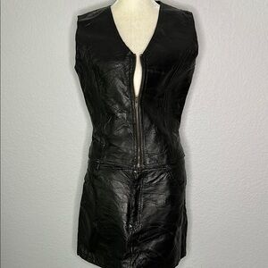 DeCoded Women’s Black Leather Vest (M) and Skirt (L)